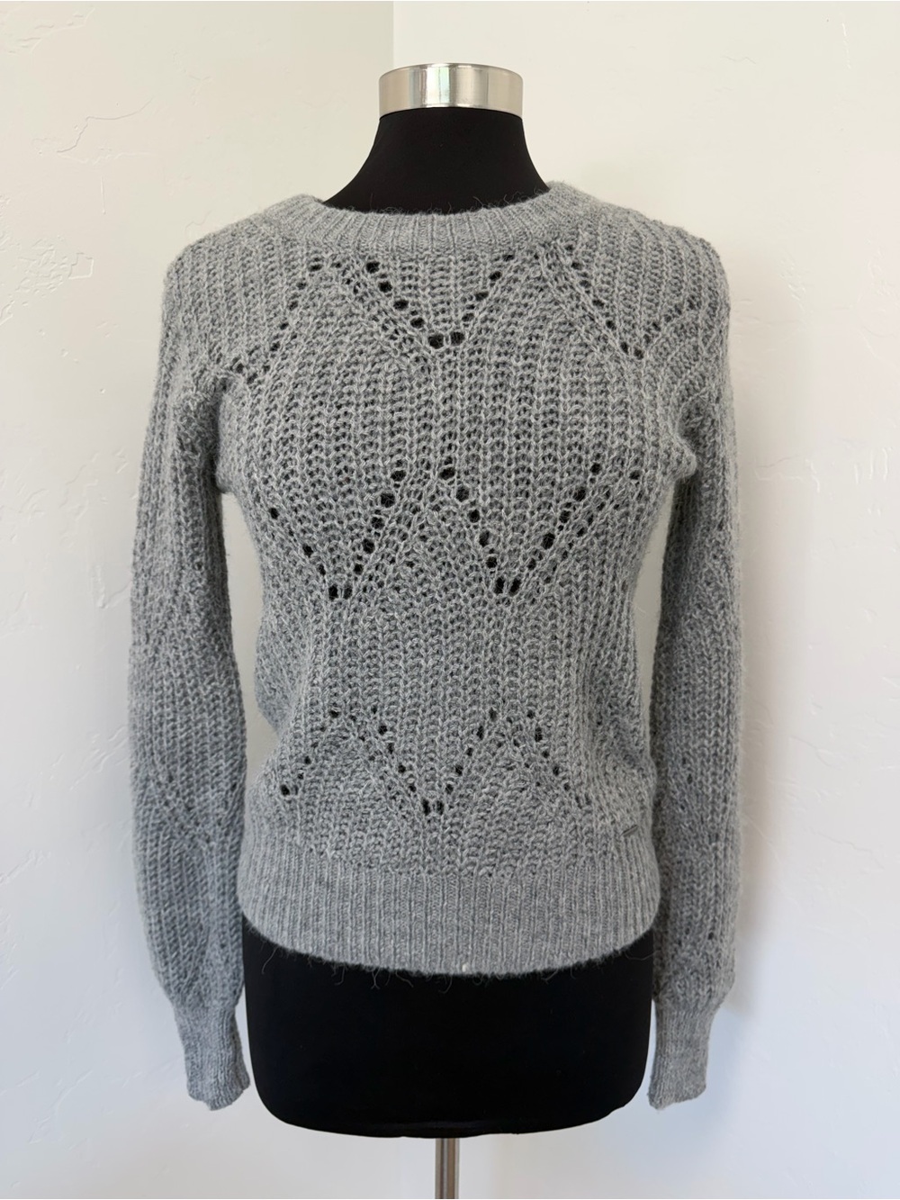 Abercrombie & Fitch Wool Alpaca Blend Grey Openwork Crewneck Sweater Size S